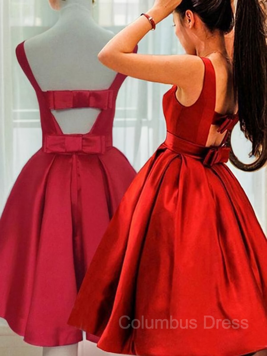 Bridesmaid Dress 2071, A-Line/Princess Scoop Short/Mini Satin Homecoming Dresses With Bow