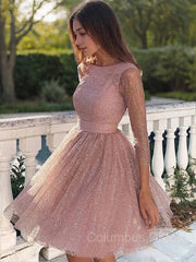 Party Dresses And Jumpsuits, A-Line/Princess Scoop Short/Mini Sequins Homecoming Dresses
