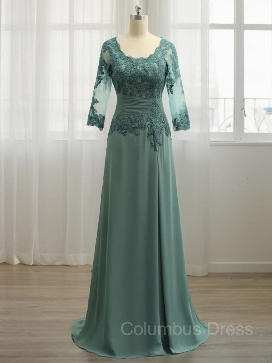 Bridesmaid Dress Under 124, A-Line/Princess Scoop Sweep Train Chiffon Mother of the Bride Dresses With Appliques Lace