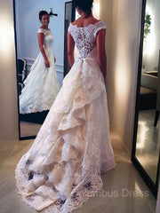 Wedsing Dress Princess, A-Line/Princess Scoop Sweep Train Lace Wedding Dresses With Belt/Sash