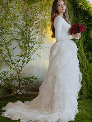 Wedding Dresses For Fall Wedding, A-Line/Princess Scoop Sweep Train Tulle Wedding Dresses