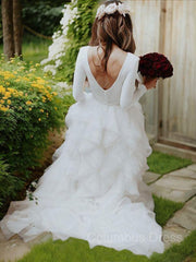Wedding Dress For Fall Wedding, A-Line/Princess Scoop Sweep Train Tulle Wedding Dresses