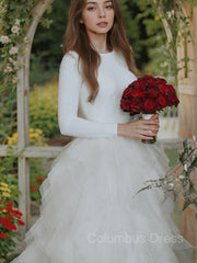 Wedding Dress Petite, A-Line/Princess Scoop Sweep Train Tulle Wedding Dresses