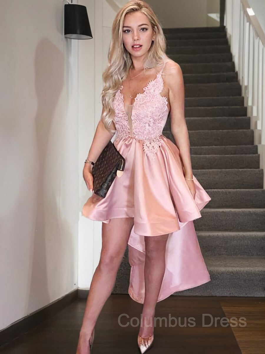 Bridesmaids Dresses Websites, A-Line/Princess Spaghetti Straps Asymmetrical Satin Homecoming Dresses