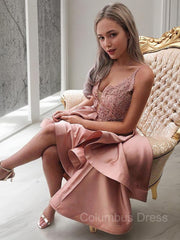 Bridesmaid Dress Websites, A-Line/Princess Spaghetti Straps Asymmetrical Satin Homecoming Dresses