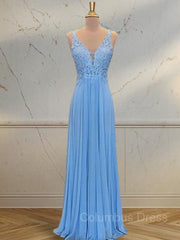 Prom Dress Shorts, A-Line/Princess Spaghetti Straps Floor-Length Chiffon Prom Dresses With Appliques Lace
