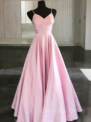 Prom Dress For Sale, A-Line/Princess Spaghetti Straps Floor-Length Satin Prom Dresses With Ruffles