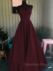 Prom Dress Gown, A-Line/Princess Spaghetti Straps Floor-Length Satin Prom Dresses With Ruffles