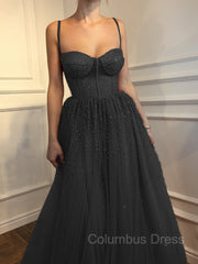 Party Dresses For Over 75S, A-Line/Princess Spaghetti Straps Floor-Length Tulle Prom Dresses With Beading