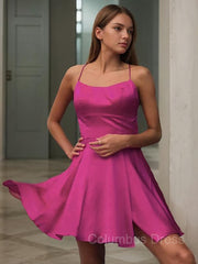 Bridesmaids Dress Color, A-Line/Princess Spaghetti Straps Short/Mini Elastic Woven Satin Homecoming Dresses