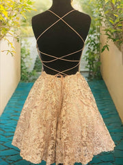 Prom Dresses Shopping, A-Line/Princess Spaghetti Straps Short/Mini Lace Homecoming Dresses With Appliques Lace