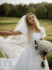 Wedding Dresses With Long Sleves, A-Line/Princess Square Chapel Train Charmeuse Wedding Dresses