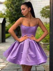 Prom Dresses Patterns, A-Line/Princess Square Short/Mini Satin Homecoming Dresses With Ruffles