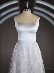 Wedding Dresses Beach, A-Line/Princess Square Cathedral Train Lace Wedding Dresses with Appliques Lace