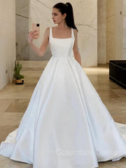 Wedding Dresses Tops, A-Line/Princess Square Sweep Train Satin Wedding Dresses