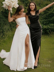 Wedding Dress Shopping Outfit, A-Line/Princess Strapless Cathedral Train Stretch Crepe Wedding Dresses With Leg Slit