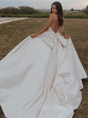 Wedding Dresses Mermaid, A-line/Princess Straps Court Train Satin Wedding Dress with Bow