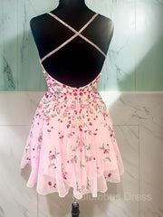 Bridesmaids Dress Convertible, A-line/Princess Straps Short/Mini Lace Homecoming Dress with Appliques Lace