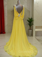 Bridesmaid Dresses Orange, A-Line/Princess Straps Sweep Train Chiffon Prom Dresses With Beading