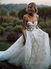 Wedding Dress Simple Lace, A-Line/Princess Sweetheart Court Train Tulle Wedding Dresses With Appliques Lace
