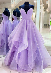 Prom Theme, A-line Princess Sweetheart Sleeveless Long/Floor-Length Tulle Sparkling Prom Dress