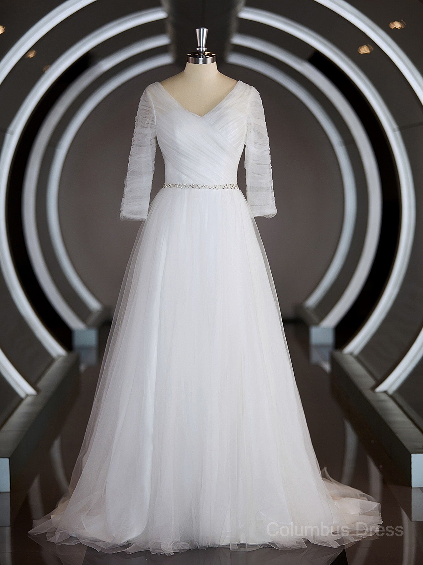 Wedding Dress Designs, A-Line/Princess Sweetheart Sweep Train Tulle Wedding Dresses with Ruffles