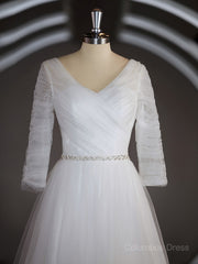 Wedding Dress Collection, A-Line/Princess Sweetheart Sweep Train Tulle Wedding Dresses with Ruffles