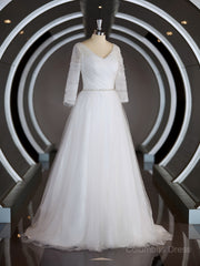 Wedding Dress Trend, A-Line/Princess Sweetheart Sweep Train Tulle Wedding Dresses with Ruffles