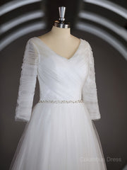 Wedding Dress Shop, A-Line/Princess Sweetheart Sweep Train Tulle Wedding Dresses with Ruffles