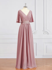 Prom Dress Sleeve, A-Line/Princess V-neck Chiffon Floor-Length Mother of the Bride Dresses