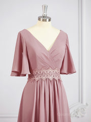 Prom Dresses Sleeves, A-Line/Princess V-neck Chiffon Floor-Length Mother of the Bride Dresses