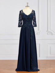 Prom Dresses Tight Fitting, A-Line/Princess V-neck Chiffon Floor-Length Mother of the Bride Dresses With Appliques Lace