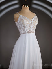 Wedding Dress Vintage, A-Line/Princess V-neck Court Train Chiffon Wedding Dresses with Leg Slit