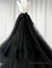Wedding Dresses Vintage, A-line/Princess V-neck Court Train Tulle Wedding Dress with Appliques Lace