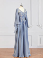 Bridesmaid Dresses Ideas, A-Line/Princess V-neck Floor-Length Chiffon Mother of the Bride Dresses With Appliques Lace