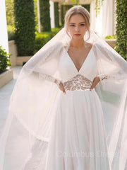 Wedding Dresses Trend, A-line/Princess V-neck Floor-Length Chiffon Wedding Dress