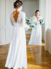 Wedding Dress Fall, A-Line/Princess V-neck Floor-Length Chiffon Wedding Dresses