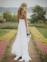 Wedding Dress Ball Gowns, A-Line/Princess V-neck Floor-Length Chiffon Wedding Dresses With Leg Slit
