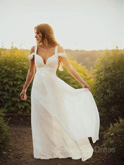 Wedding Dresses Straps, A-Line/Princess V-neck Floor-Length Chiffon Wedding Dresses With Ruffles