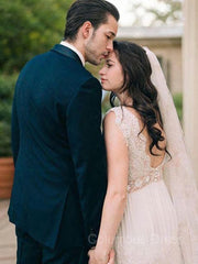 Wedding Dresses Unique, A-Line/Princess V-neck Floor-Length Lace Wedding Dresses