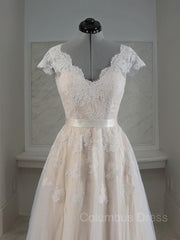 Wedding Dress Boutique, A-Line/Princess V-neck Floor-Length Lace Wedding Dresses With Appliques Lace