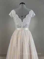 Wedding Dresses Nearby, A-Line/Princess V-neck Floor-Length Lace Wedding Dresses With Appliques Lace
