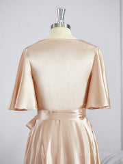 Prom Dresses Guide, A-Line/Princess V-neck Floor-Length Silk like Satin Bridesmaid Dresses with Belt/Sash