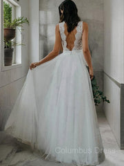 Wedding Dress Under 1007, A-Line/Princess V-neck Floor-Length Tulle Wedding Dresses
