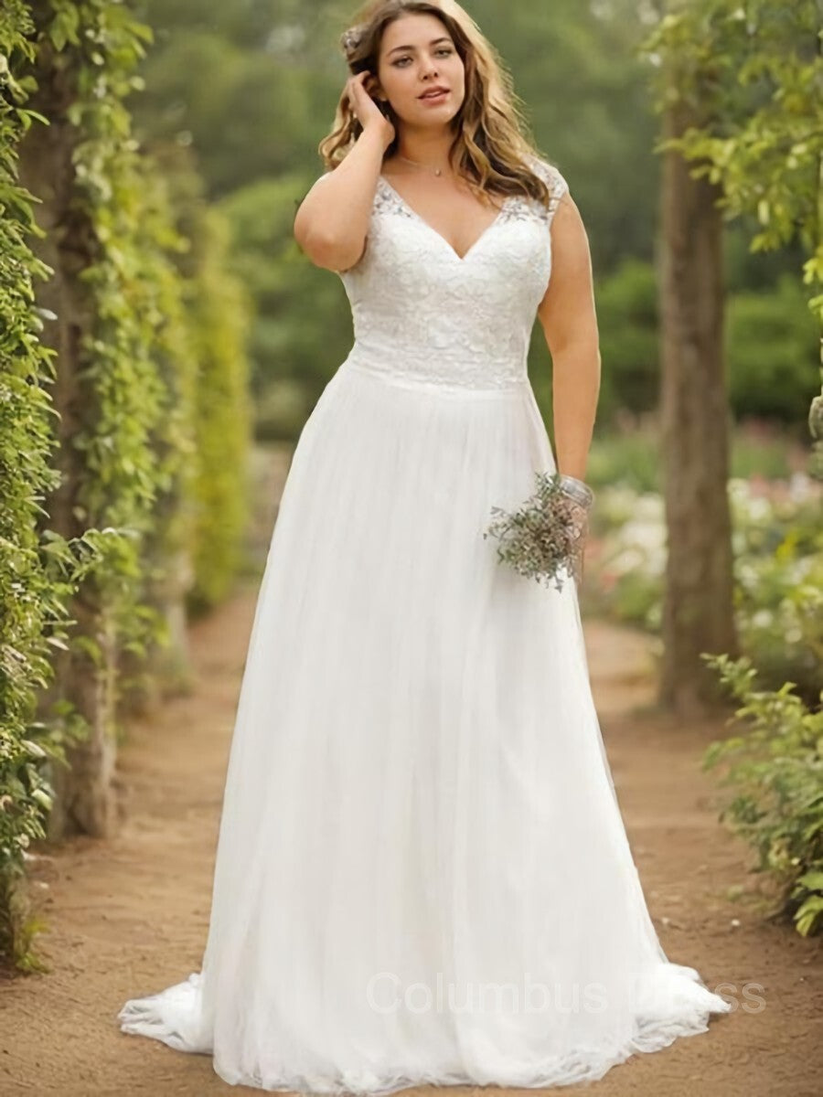 Wedding Dress Classic, A-Line/Princess V-neck Floor-Length Tulle Wedding Dresses