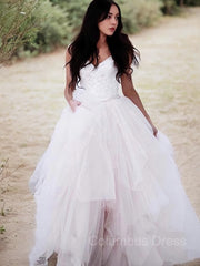 Weddings Dresses Vintage, A-Line/Princess V-neck Floor-Length Tulle Wedding Dresses With Appliques Lace