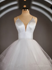 Wedding Dress Deals, A-Line/Princess V-neck Floor-Length Tulle Wedding Dresses with Ruffles