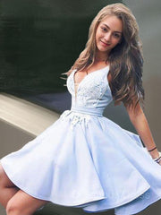Prom Dresses Mermaide, A-Line/Princess V-neck Short/Mini Satin Homecoming Dresses