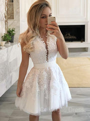 Bridesmaid Dresses Burgundy, A-Line/Princess V-neck Short/Mini Tulle Homecoming Dresses With Beading