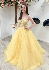 Bridesmaid Dress Colorful, A-line Princess V Neck Sleeveless Sweep Train Tulle Prom Dress With Appliqued Beading Lace